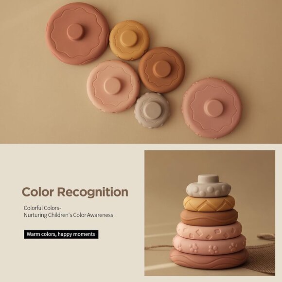 7 Pcs Stacking & Nesting Baby Toys, Squeeze Teething Toys and Building Circle wi - Picture 5 of 7